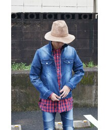 SOPHNET. | DAMAGED STRETCH DENIM STAND COLLAR BIKER BLOUSON(ブルゾン)