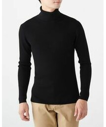 無印良品 | 首のチクチクをおさえた　洗えるリブ編みタートルネック　黒 

(ニット/セーター)