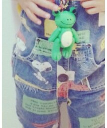 Handmade | ブーフーウーのノベルティでもらったキーホルダーをネックレスに♡紐は刺繍糸を編んだもの(^^)(ネックレス)