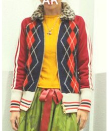 Keikiii | ファー襟アーガイルニットジャージ(ブルゾン)