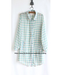 衣櫥料理 | 長款淺綠格子雪紡襯衫(シャツ/ブラウス)