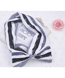 條紋黑灰蝴蝶結髮帶(ヘアバンド)