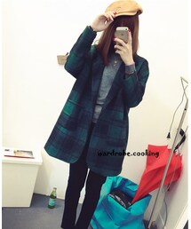 衣櫥料理 | 兩色大格子中長翻領外套(テーラードジャケット)