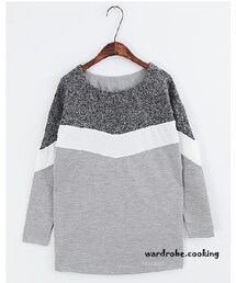 衣櫥料理 | 拼接毛V型長版T(Tシャツ/カットソー)