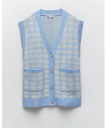 ZARA | ラインストーンボタン チェックニットベスト(ベスト)