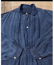 antique | early 1900s indigo linen smock(シャツワンピース)