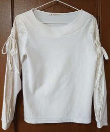 MAJESTIC LEGON | リボン付 レーススリーブ 長袖 カットソー アイボリー(Tシャツ/カットソー)