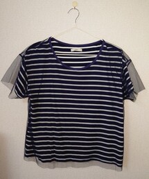mystic | チュール付 ボーダー 半袖 Tシャツ ネイビー(Tシャツ/カットソー)