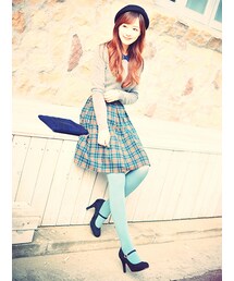 Momo | しっかりプリーツ♪膝丈上品チェックスカート(スカート)