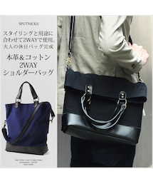 ショルダー付2WAYコットンキャンバス牛革トートバッグ(トートバッグ)
