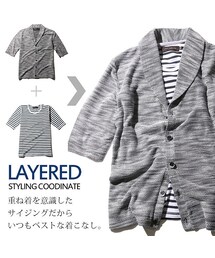 some might say | スラブインレイ裏使いショール6分袖ジャケット/スパンフライスUネックボーダー5分袖カットソー(カーディガン/ボレロ)