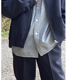 UNIQLO | ヒッコリーオーバーサイズスタンドカラーシャツ(長袖)(シャツ/ブラウス)