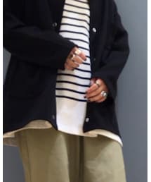 Samansa Mos2 blue | ボーダーシャツチュニック/ブラック(Tシャツ/カットソー)