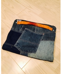 masterkey | リバーシブル  VINTAGEデニムパッチワーク×Harris Tweed★(クラッチバッグ)