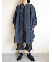 GASA* | GASA* ガサ 一羽のさよなきどり ロングシャツ・アイロンブルー(シャツワンピース)