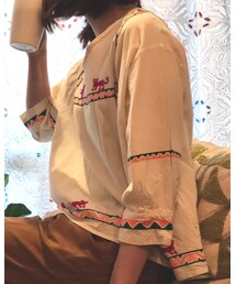 VINTAGE | 猫ちゃんの刺繍が施されたメキシコのヴィンテージブラウス。わざわざメキシコから取寄せたもの。(シャツ/ブラウス)