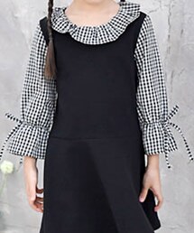 長袖ワンピース-ギンガム×ブラックOP(ワンピース)