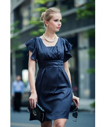 FayMay 結婚式　サテンドレス　ネイビー　1544(ドレス)