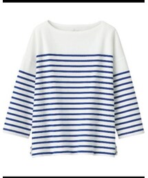 無印良品 | 太番手天竺編みボートネック七分袖Ｔシャツ（パネル） 婦人ＸＳ～Ｓ・ブルーボーダー

(Tシャツ/カットソー)