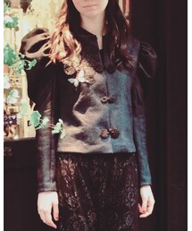 ボワットアマリス | デニムのニット素材でヴィクトリアンジャケット！コード刺繍とチャイナボタンがポイントです。(デニムジャケット)