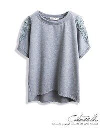 catworld | 肩綴布蕾絲前短後長T恤(Tシャツ/カットソー)