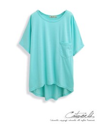 前短後長胸口袋純色T恤(Tシャツ/カットソー)