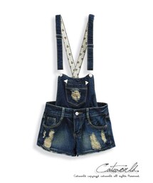 刷破可拆式吊帶短褲(サロペット/オーバーオール)