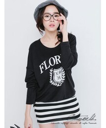 catworld | 休閒系英文圖T拼接條紋洋裝(ワンピース)