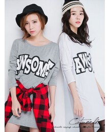 catworld | 街頭風英文字飛鼠袖長版T恤(Tシャツ/カットソー)