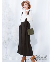 catworld | 水蜜桃絨俏皮吊帶寬褲(サロペット/オーバーオール)