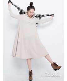 catworld | 簡約後剪接傘狀口袋長版洋裝(ワンピース)