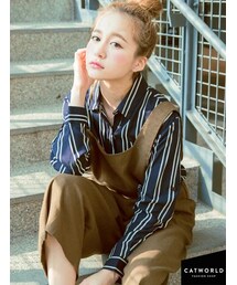 catworld | 絲滑材質直條長版襯衫(シャツ/ブラウス)