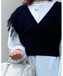 しまむら | ●529-3526 2セット　フリンジビスチェ＋ハンT Lサイズ　中黒　(ベスト)