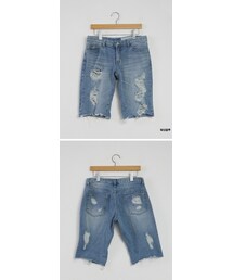 ディストロイド加工ハーフデニムパンツ(デニムパンツ)