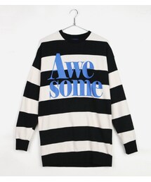 Aweボーダー柄ロング丈トレーナー(スウェット)