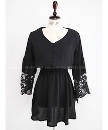 レーススリーブ切替フレアワンピース(ワンピース)