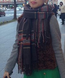 無印良品 | 無印の茶チェック大判ストール(ストール/ショール)