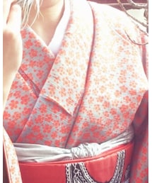 朱色の梅柄の着物 | 浴衣