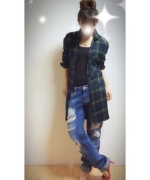 ZARA | Green check long shirt♡
(Tシャツ/カットソー)