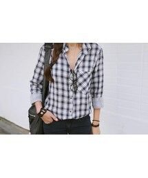 leto dress room 外格紋內直條雙層配色襯衫(シャツ/ブラウス)