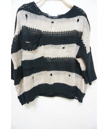leto korea 破損黑白條短針織上衣 (ニット/セーター)