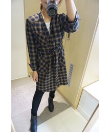 a050 leto korea 秋冬款帥氣格紋長襯衫外套洋裝上衣風衣 (黑灰、咖啡、綠)(シャツ/ブラウス)