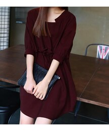 a051 leto korea 秋冬款特殊領口設計腰調節鬆緊洋裝(酒紅、黑、軍綠)(ワンピース)