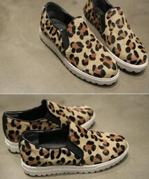 豹紋馬毛厚底休閒鞋(モカシン/デッキシューズ)