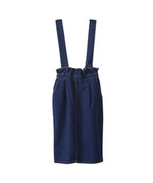 清新俏妞 韓國前開岔牛仔吊帶及膝裙(デニムスカート)