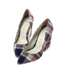 gracegift | 韓國尖頭格紋粗跟鞋(パンプス)