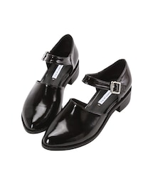 gracegift | 韓國漆皮前包側鏤空繫踝包鞋(モカシン/デッキシューズ)