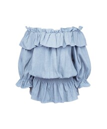 gracegift | 韓國浪漫春巡露肩牛仔縮腰上衣(その他トップス)