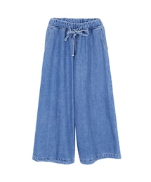 韓國復古女孩縮腰綁結牛仔寬褲(デニムパンツ)