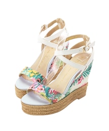 交叉踝帶麻編楔型涼鞋(サンダル)